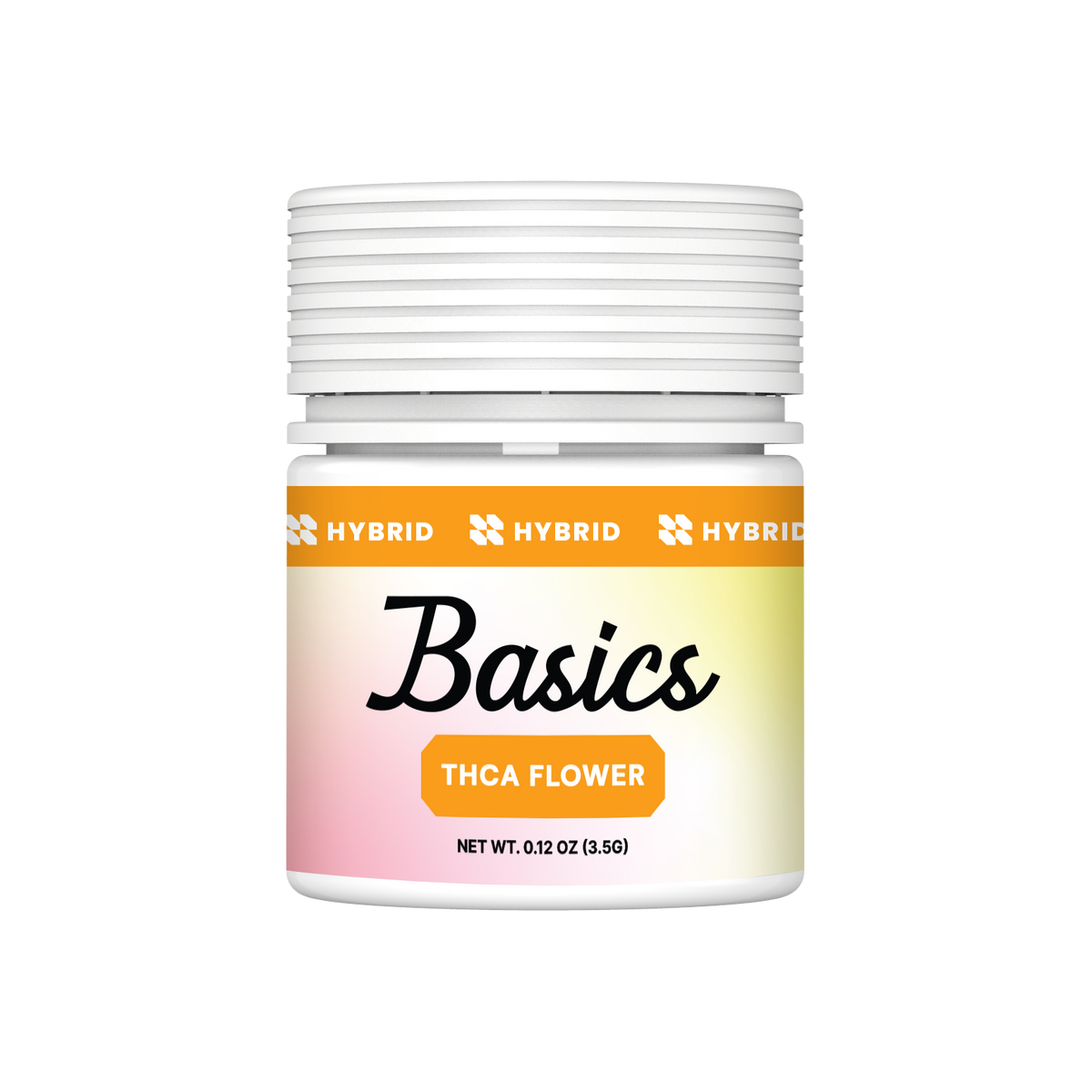 Canvast Basics Hybrid THCA hemp flower 3.5g jar with white screw-top lid and orange hybrid banner label.