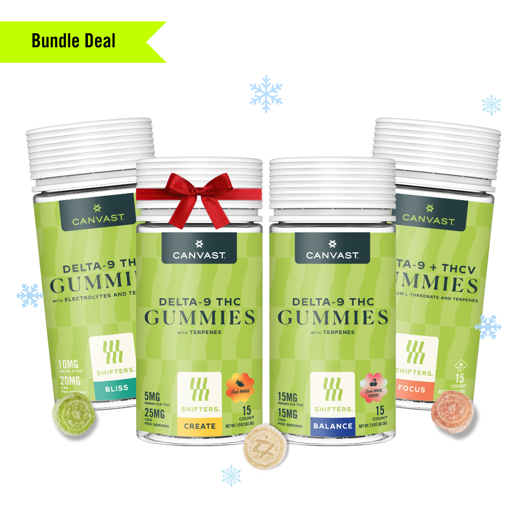 Canvast Delta-9 THC Gummies bundle deal with various flavors on a white background.