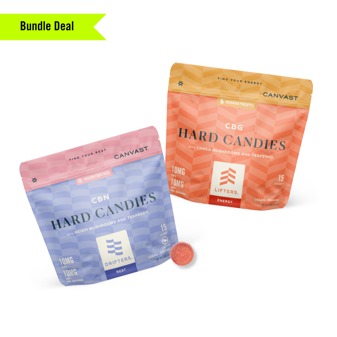 THC-Free Hard Candies Set with Lifters Energy CBG with Chaga Mushrooms Hard Candies and Drifters Sleep CBN with Reishi Mushrooms Hard Candies