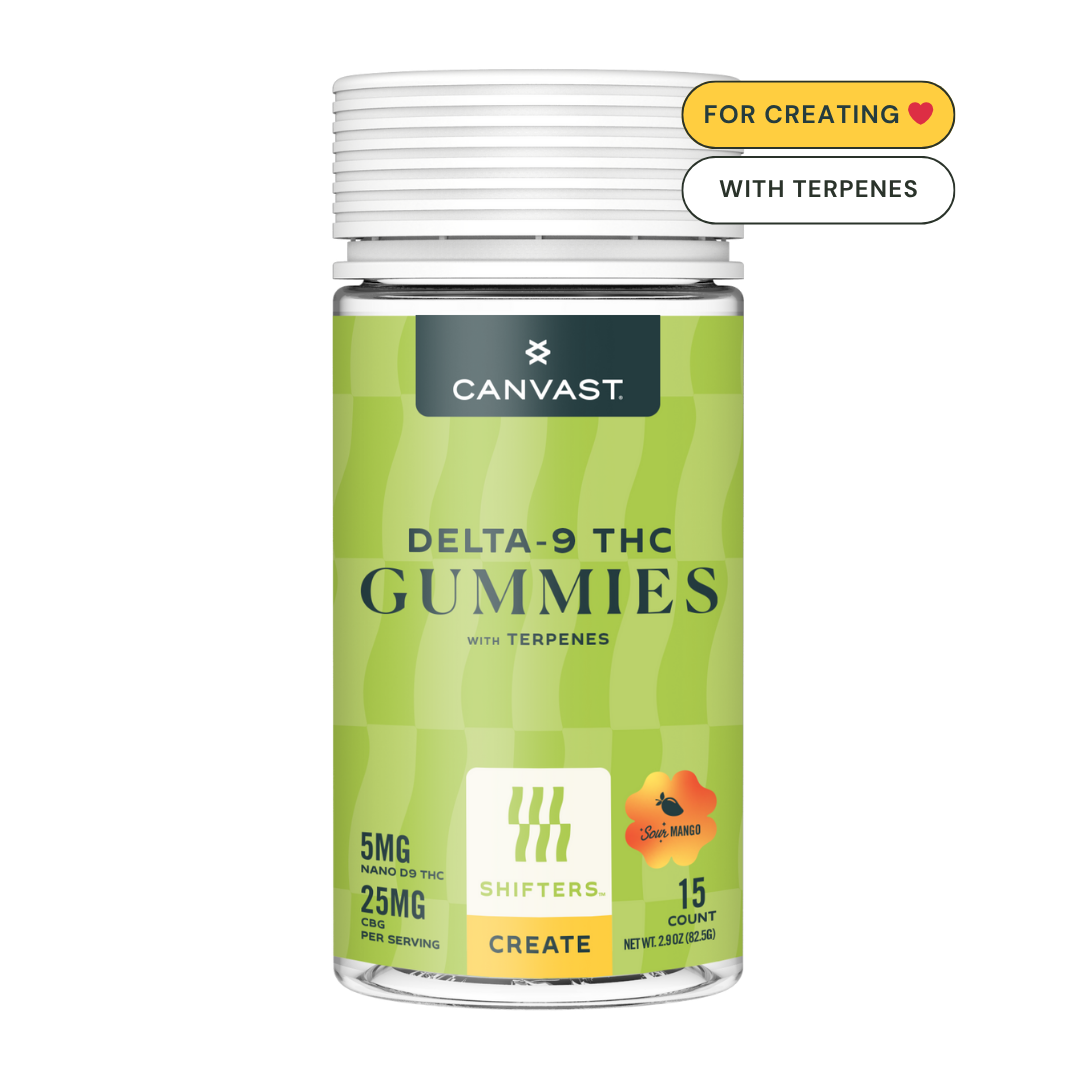Create Gummies are built to help you loosen up, tune in, and bring ideas to life. With 5mg of fast-acting Nano Delta-9 THC and 25mg of CBG, this unique ratio delivers a clear-headed lift that fuels creativity without the chaos. Use them to brainstorm, write, paint, plan, or just reconnect with your sense of play.