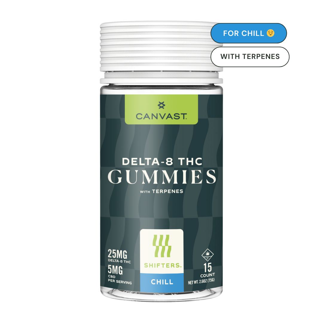 Canvast Shifters Delta-8 Chill Gummies with Terpenes with 25mg of Delta-8 THC and 5mg of CBD
