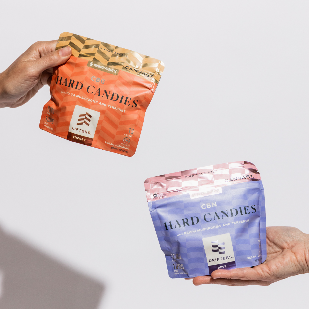 THC Free Edibles Bundle Featuring Lifters Energy CBG Hard Candies, Lifters Energy CBG with Yerba Mate Gummies, Drifters Sleep CBN Hard Candies, Drifters Sleep CBN with L-Threonate Gummies