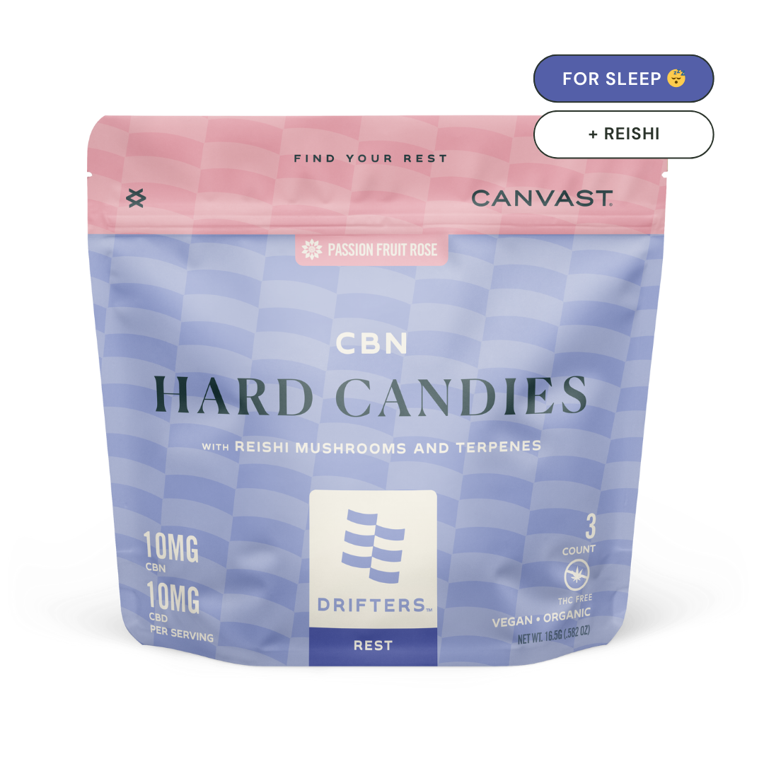 canvast drifters hard candies edibles for sleep with cbn, cbd, reishi mushrooms and terpenes.