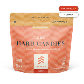 canvast lifters for energy hard candies edibles with cbg, cbd, chaga mushrooms and terpenes.