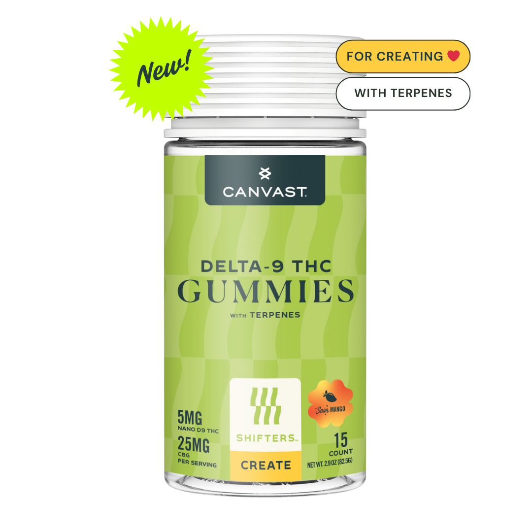 Create Gummies are built to help you loosen up, tune in, and bring ideas to life. With 5mg of fast-acting Nano Delta-9 THC and 25mg of CBG, this unique ratio delivers a clear-headed lift that fuels creativity without the chaos. Use them to brainstorm, write, paint, plan, or just reconnect with your sense of play.
