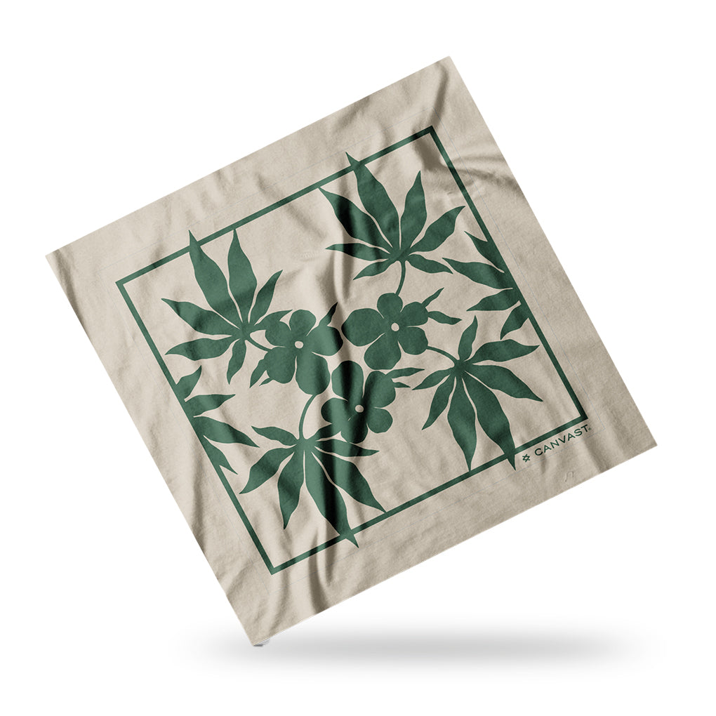 Canvast Hemp Flower Bandana in Beige and Green