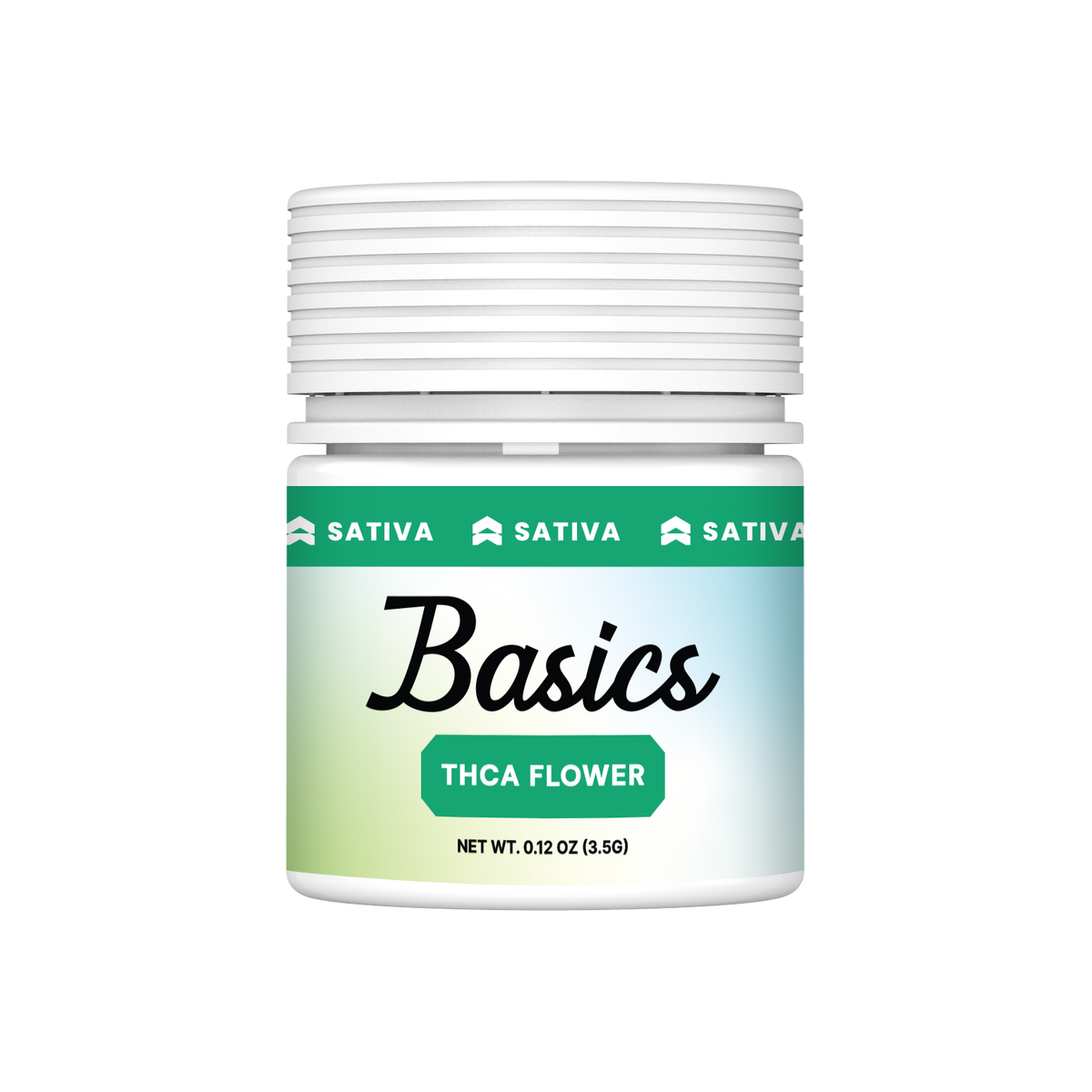 Canvast Basics Sativa THCA hemp flower 3.5g jar with white screw-top lid and green sativa banner label.