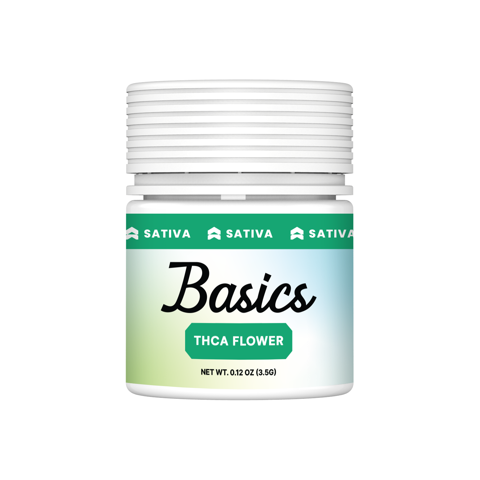 Canvast Basics Sativa THCA hemp flower 3.5g jar with white screw-top lid and green sativa banner label.