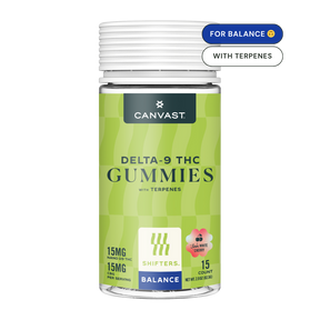 Balance Gummies are made to bring you back to center - calm, content, and in control. With 15mg of Delta-9 THC and 15mg of CBG, this unique 1:1 ratio delivers an even, grounded high that smooths the edges without dulling your shine. Take them when you want to relax, reset, or ride through your day with easygoing confidence.