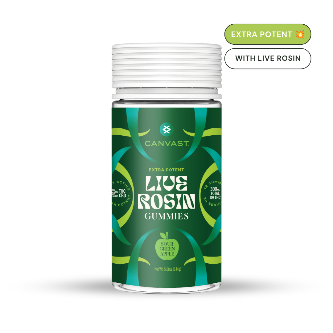 Canvast Shifters D9 Live Rosin Sour Apple Gummies - Extra Potent with 50mg total cannabinoids per gummy