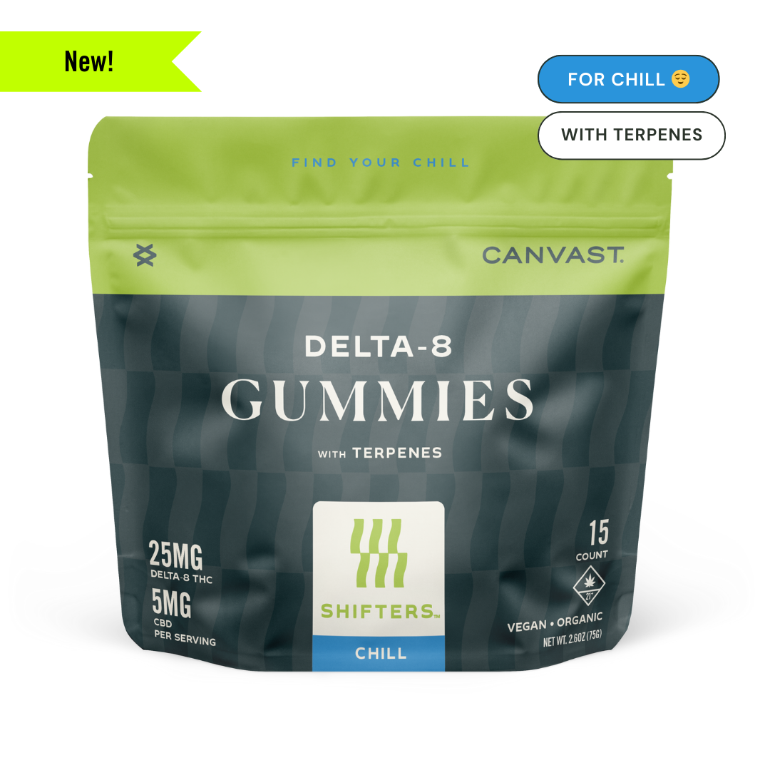 Canvast Shifters Delta-8  Chill Gummies with Terpenes with 25mg of Delta-8 THC and 5mg of CBD 