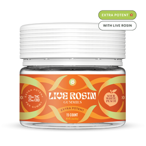 Canvast Shifters D9 Live Rosin Sour White Peach Gummies - Extra Potent with 50mg total cannabinoids per gummy - Key Features: Organic sugar, Balanced Cannabinoid Ratio, Real Live Rosin, Organic Fruit Flavors 