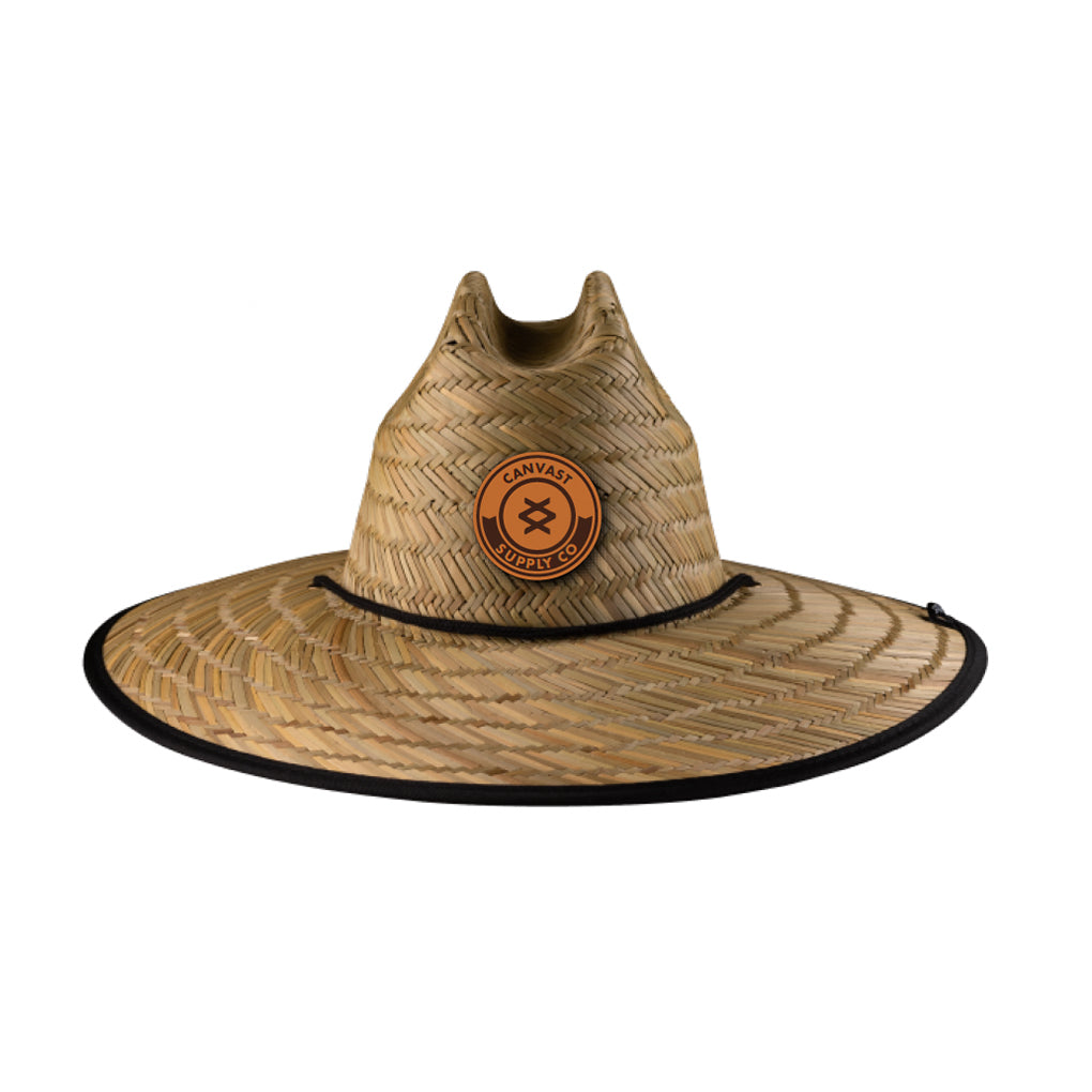 Canvast Branded Straw Hat with Leather Patch