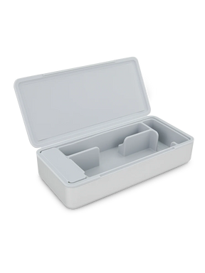 The Travel Case keeps your stash organized. Featuring a ridged hard aluminum exterior with a magnetic lid closure and soft silicone inside to reduce rattling, the Travel Case has room for a Pivot + Hot Knife, up to 3 jars, cotton swabs, a covered section for trash, and anything else you might need.